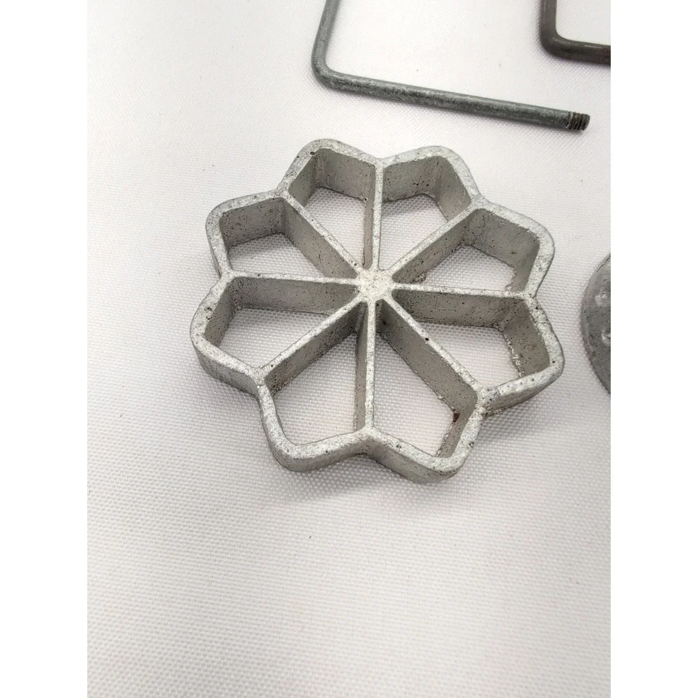 vtg Renwal Wafflette Co Rosette Timbale Iron Set Silver 5 Molds 3 Handles Recipe